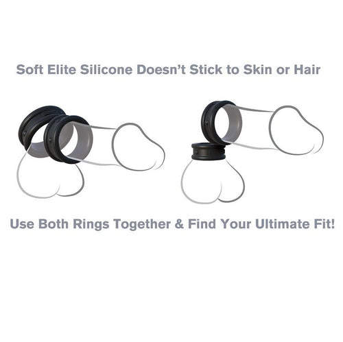 Schema explicatif des anneaux silicone C-Ringz illustrant le port des deux bagues, avec dessin au trait d'un sexe masculin pour montrer le positionnement.