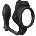 Cockring C-Ringz en silicone noir avec plug anal a perles le long de la tige, accessoire combine d'erection et de stimulation, sans rendu de peau.