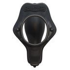 Anneau penien vibrant C-Ringz en silicone noir vu de face, large ouverture centrale et moteur de vibration loge a la base, accessoire lisse non anatomique.