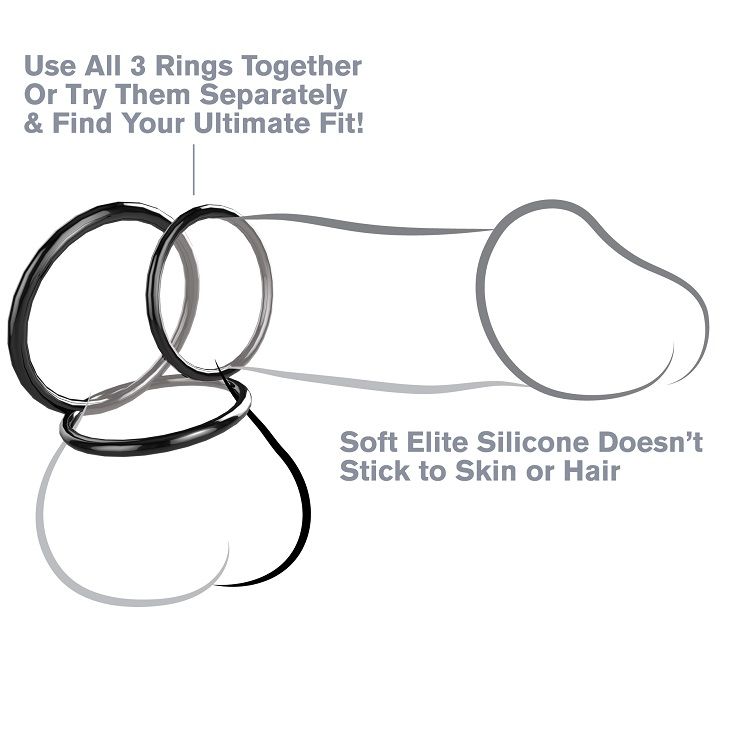 Set de 3 anneaux péniens en silicone extensible — détail produit