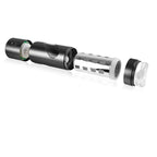 Masturbateur Roto-Bator demonte montrant la cage rotative et le manchon transparent amovible, mecanisme interne technique sans orifice anatomique.