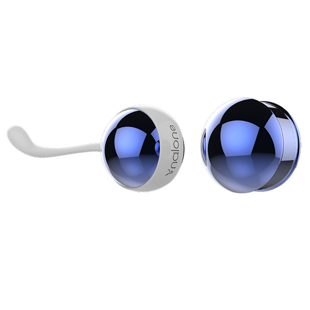 Boules de Geisha Nalone Yany, billes métalliques bleu dégradé brillantes simple et double, cordon de silicone blanc. Exerciseur de Kegel premium pour renforcer le périnée.