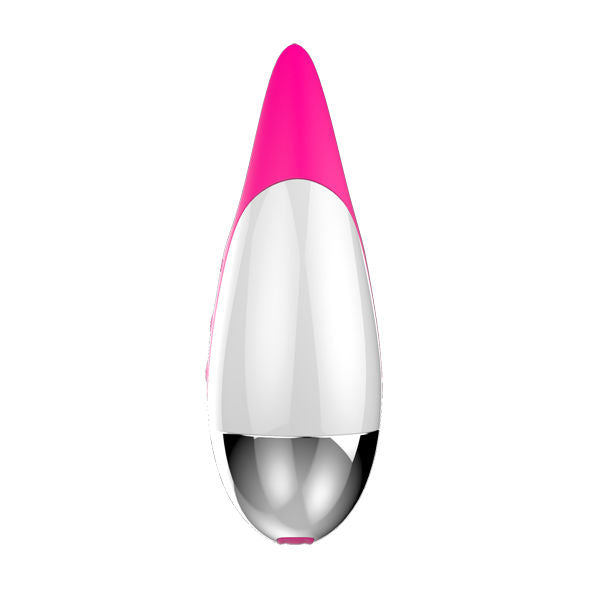 Stimulateur Nalone FiFi 2 vu du dessus, pointe rose effilée sur corps blanc et base miroir. Œuf vibrant clitoridien compact, rechargeable USB, sept modes, étanche.