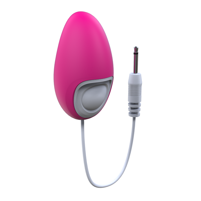 Stimulateur Nalone FiFi 2 rose et blanc avec câble et fiche jack blanche détaillés. Œuf vibrant clitoridien compact, rechargeable, sept modes pour stimulation externe.
