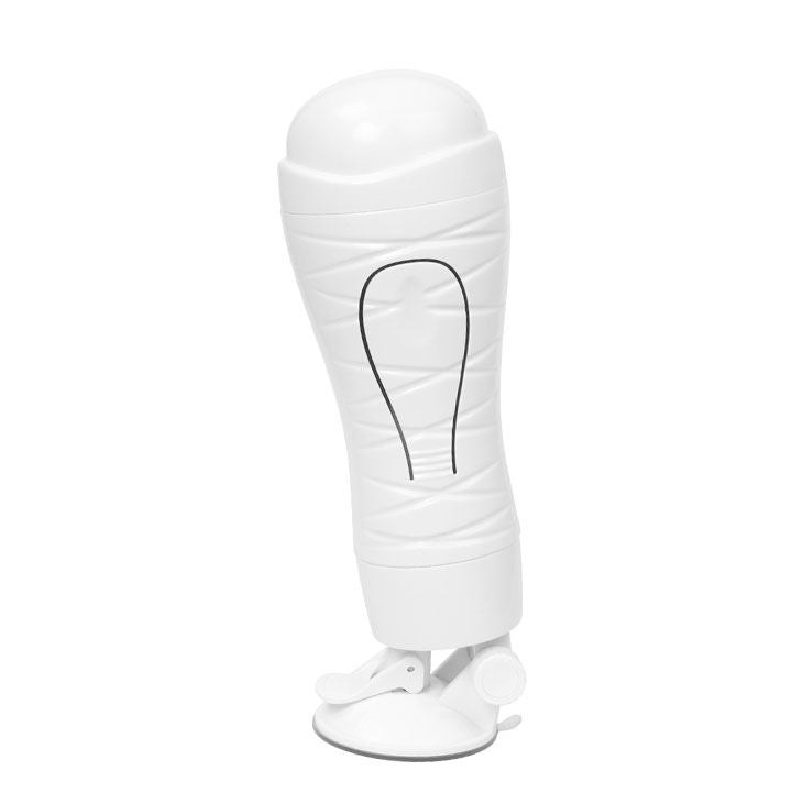 Masturbateur Crazy Bull Flora rechargeable vu de face, corps blanc texturé, capuchon arrondi fermé, ventouse à la base.