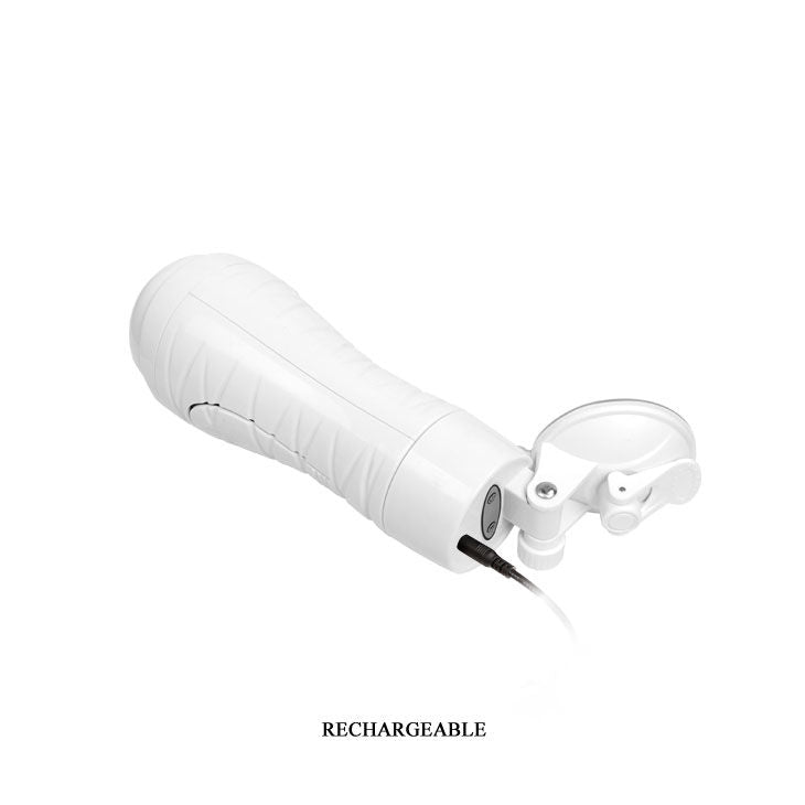 Masturbateur Crazy Bull Flora rechargeable avec câble de charge branché à la base, mention Rechargeable.