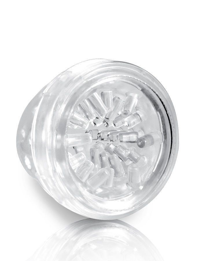 Insert texturé transparent du Mega Bator Mouth vu de dessus en angle, nervures internes en pointes visibles.