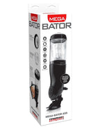 Boîte Mega Bator Ass Pipedream Extreme, packaging noir avec pictogrammes des fonctions (étanche, multi-vitesses, rotatif) et aperçu de l'insert texturé.