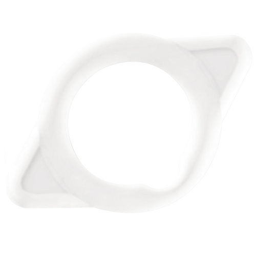 Anneau pénien Maximus Joydivision blanc translucide en silicone, vue de profil sur fond blanc, forme ovale avec deux ailerons latéraux.