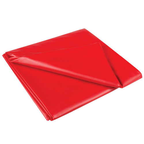 Drap de jeu impermeable rouge Joydivision plie, vu de face, toile lavable en latex qui protege le matelas pour ebats avec huiles gels et massages humides