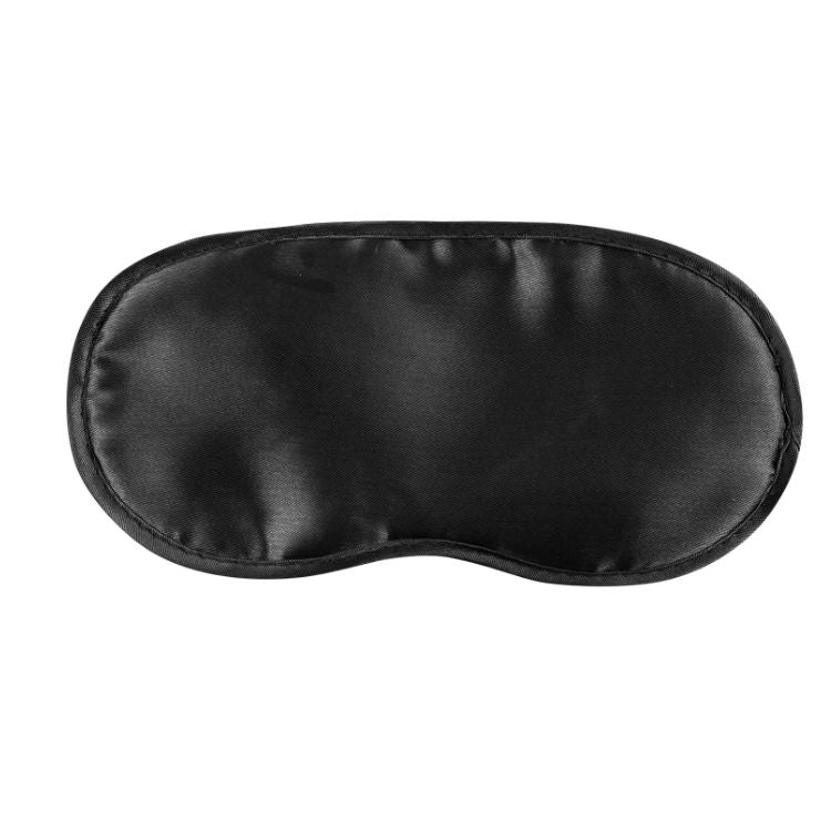 Masque en satin noir pour les yeux a sangle elastique, accessoire d'initiation au bandeau sensoriel du Bondage Teaser Kit, presente seul sur fond blanc.