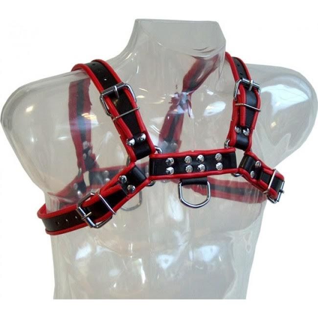 Harnais chaîne cuir homme noir et rouge — vue principale