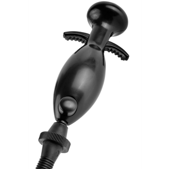 Poire de pression noire avec embout à pince ailée et dôme arrondi, accessoire différent de la ventouse vaginale transparente des autres photos de cette fiche.