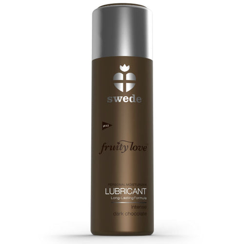 Lubrifiant gourmand Swede chocolat base eau, bouteille brune seule de face, glisse soyeuse ideale pour les jeux bucco-gourmands au cacao.