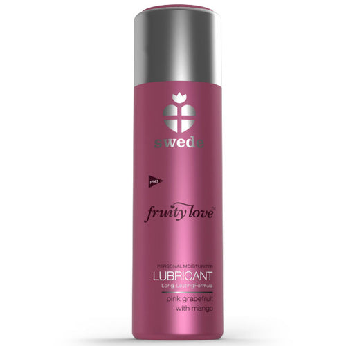 Lubrifiant gourmand Swede pamplemousse mangue base eau, bouteille rose seule de face, note exotique acidulee non collante facile a rincer.