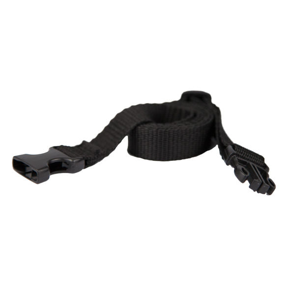 Sangle noire avec clips du kit Bathmate Hydrouche, accessoire de fixation du systeme de lavement hydraulique intime, vue detaillee de la lanyard