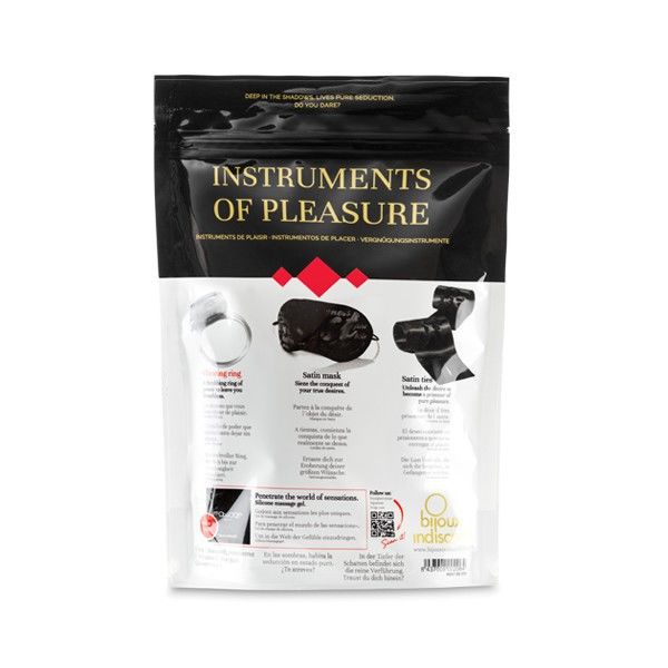 Coffret Instruments de Plaisir BDSM satin et vibrant — détail texture surface