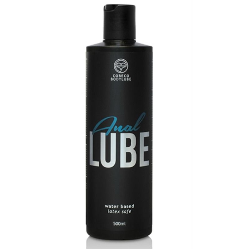 Grand flacon noir Cobeco Anal Lube base eau 500 ml, capuchon poussoir, lubrifiant anal texture epaisse et dense pour un confort durable lors des jeux anaux