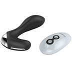 Masseur de prostate Nalone noir vu de trois-quarts, corps courbé en silicone à finition chromée, télécommande blanche à côté. Deux moteurs ciblant prostate et périnée, sept modes.