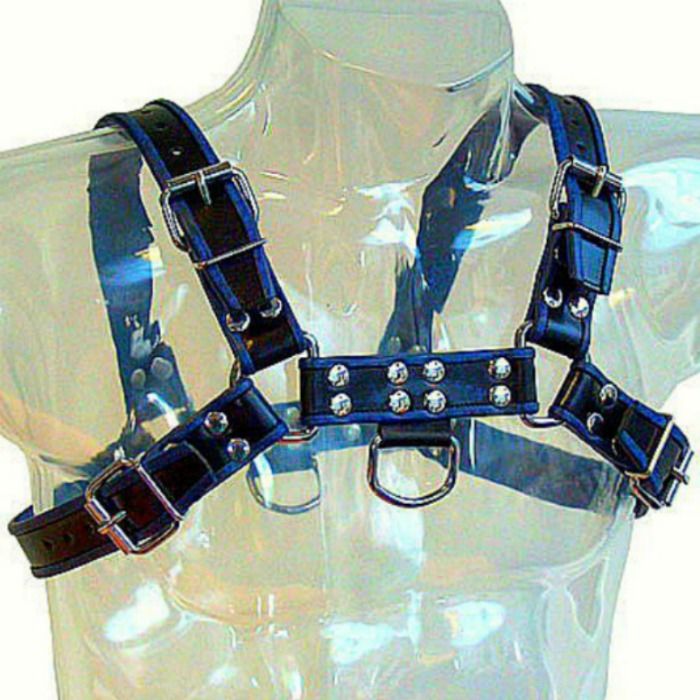 Harnais en cuir pour homme à chaînes métal — détail produit
