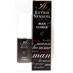 Flacon Extase Sensual de creme stimulante Man Climax a cote de sa boite noire Man Climax homme, formule oil-free effet chaud-froid compatible latex, application externe pour lui.