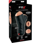 Boîtier du PDX Elite Double Penetration Vibrating Stroker — packaging avec détail des deux orifices « Tight Pussy » et « Deep Throat »