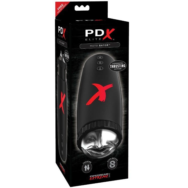 Boîtier du PDX Elite Moto-Bator — packaging Pipedream Extreme, poussée mécanique et aspiration ajustable