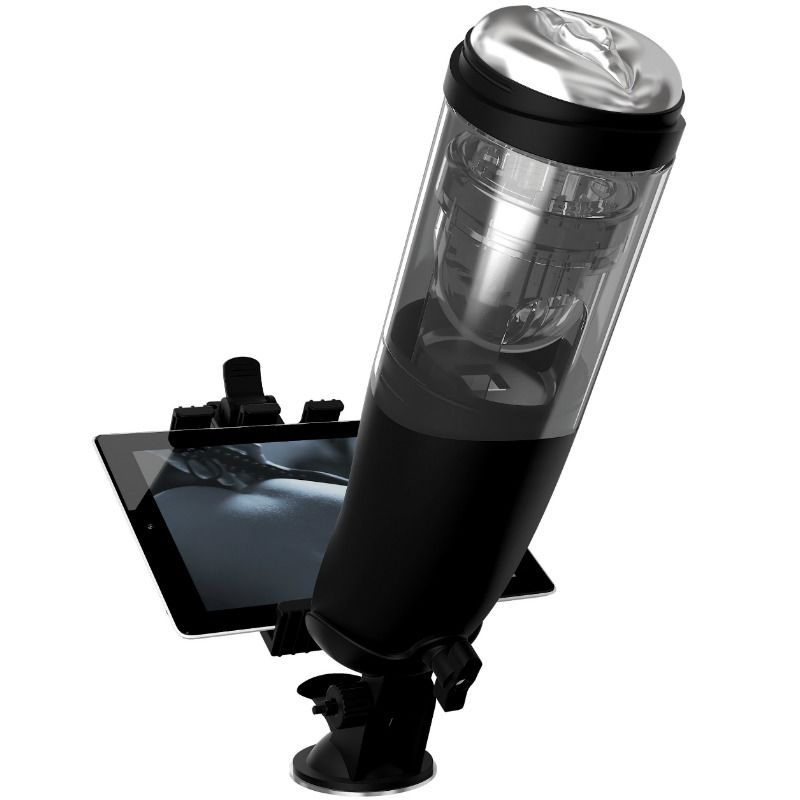 Méga-Bator Deluxe PDX Elite — installé sur son support avec une tablette fixée pour un visionnage mains libres