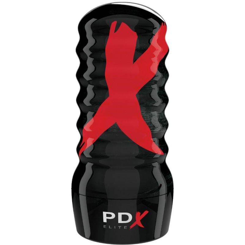 Kit Ass-Gasm PDX Elite — vue de trois quarts du masturbateur au boîtier noir strié