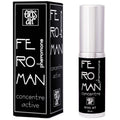 Concentre aux pheromones Feroman 20 ml, boite noire et blanche et flacon assorti, formule inodore pour homme compatible avec un parfum, a base d'androstadienone.