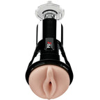 Masturbateur PDX Elite effet de compresseur — vue de face avec corps chromé et orifice vaginal