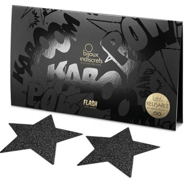 Capuchons de téton noir avec paillettes Flash — vue de profil