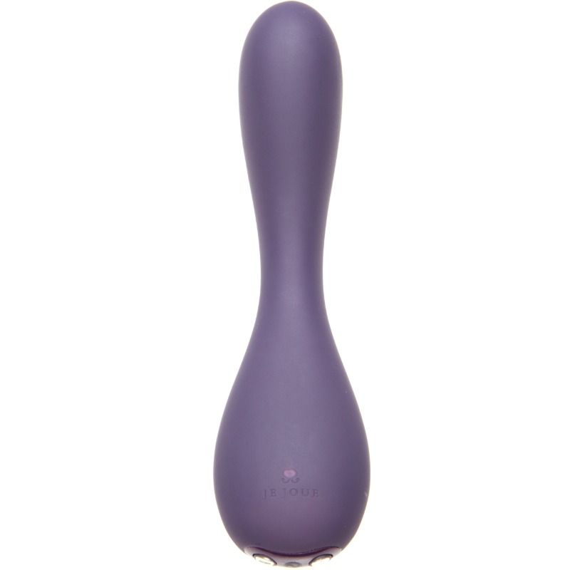 Vibrateur point G Uma violet vu de face debout, col fin reliant un embout bombé à une base évasée, silicone mat uniforme, forme épurée sans aucun détail réaliste.