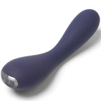 Vibrateur Uma violet dressé, manche large avec trois commandes argentées et tige incurvée à embout lisse, stimulateur ergonomique en silicone au profil élégant.