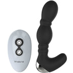 Masseur de prostate Dragon noir avec sa télécommande blanche Nalone à boutons marche et rotation, vue de face