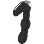 Gros plan sur la tête bulbeuse et la base argentée du masseur de prostate Dragon, vu de profil