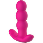 Plug anal Nalone rose debout, vue de face : empilement de billes progressives et base stabilisatrice en silicone, vibration et rotation telecommandees.