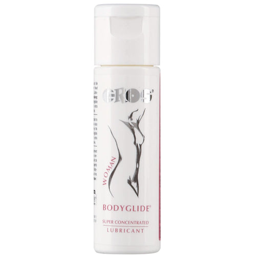 Flacon blanc Eros Bodyglide Woman superconcentre, lubrifiant base silicone pour femme, glisse longue duree qui laisse la peau douce et soyeuse