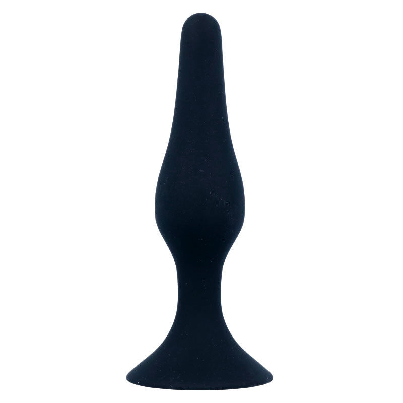 Plug anal Intense Anal Level 2 en silicone bleu nuit, vue de face, corps conique elance a pointe affinee et base ventouse circulaire pour un maintien stable.