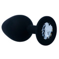Plug anal Shelki noir en silicone lisse, base ornee d'un strass clair et corps conique progressif, sextoy anal taille M body-safe Intense pour debuter