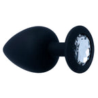Plug anal silicone noir base diamant — vue de dos