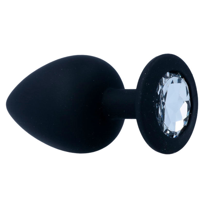 Plug anal silicone noir base diamant — vue de dos