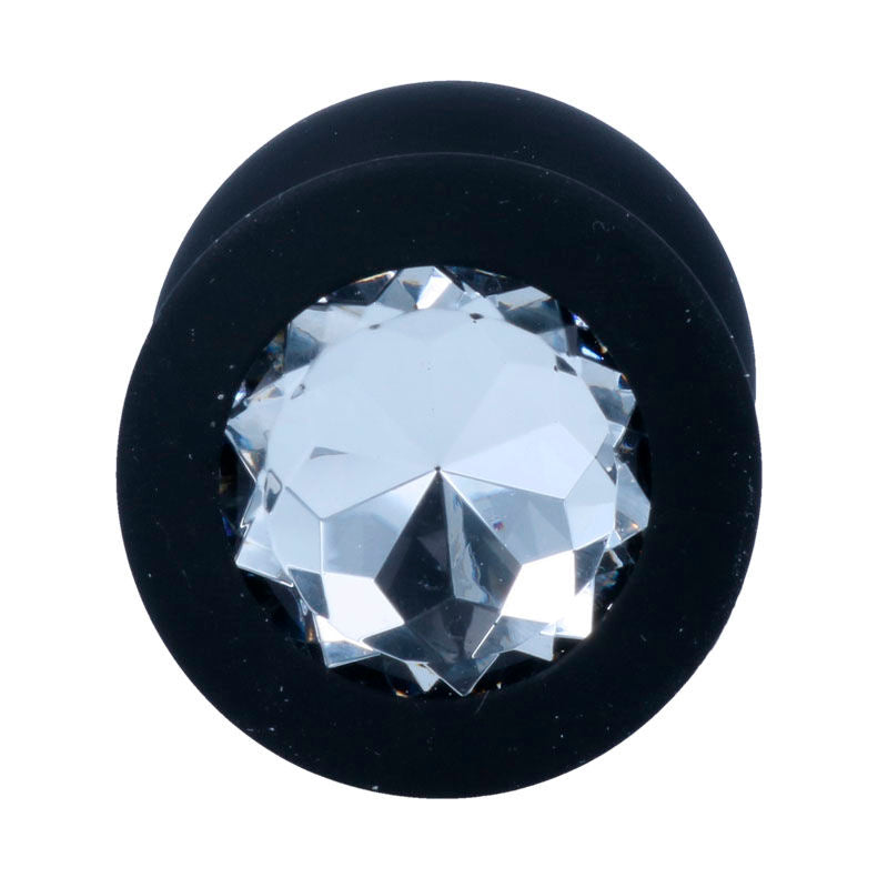 Plug anal silicone noir base diamant — détail texture surface