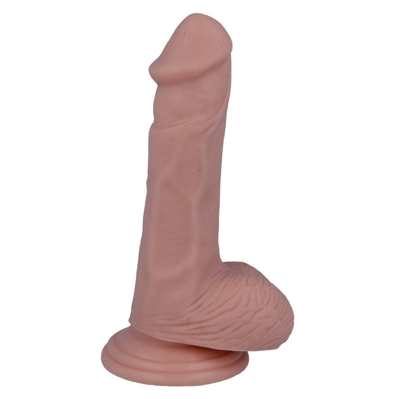 Gode realiste Mr Intense de profil, gland prononce, fut veine et testicules moules sur ventouse, ton peau naturel, sextoy penetrant flexible Intense