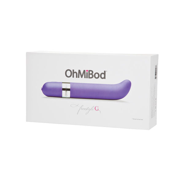 Boîte du vibromasseur point G OhMiBod Freestyle G violet à synchronisation musicale.