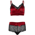Ensemble lingerie 2 pièces satin dentelle noir rouge — vue de dos