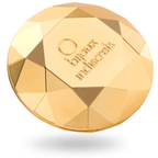 Stimulateur Twenty One Bijoux Indiscrets diamant dore vu de trois-quarts logo apparent, mini vibromasseur clitoridien submersible 3 intensites de vibration.