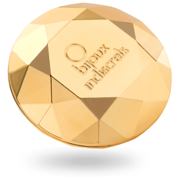 Stimulateur Twenty One Bijoux Indiscrets diamant dore vu de trois-quarts logo apparent, mini vibromasseur clitoridien submersible 3 intensites de vibration.