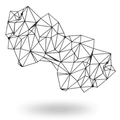 Masque adhesif Kristin Bijoux Indiscrets en vinyle souple aux lignes geometriques noires, presente a plat, design exclusif reutilisable a poser sur le visage.