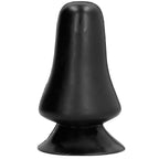 Plug anal All Black silicone de 12 cm vu de profil, corps conique lisse et base ventouse arrondie, diametre 7 cm, facile a nettoyer pour l'initiation anale.